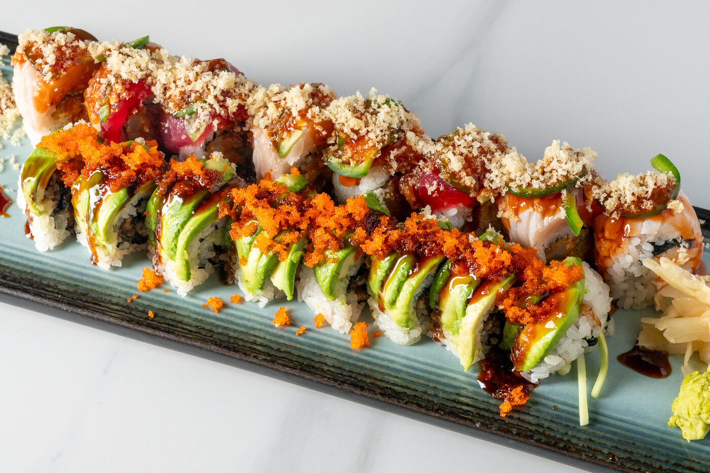Green Dragon Roll with eel, avocado and cucumber - East Moon Asian Bistro Centennial CO
