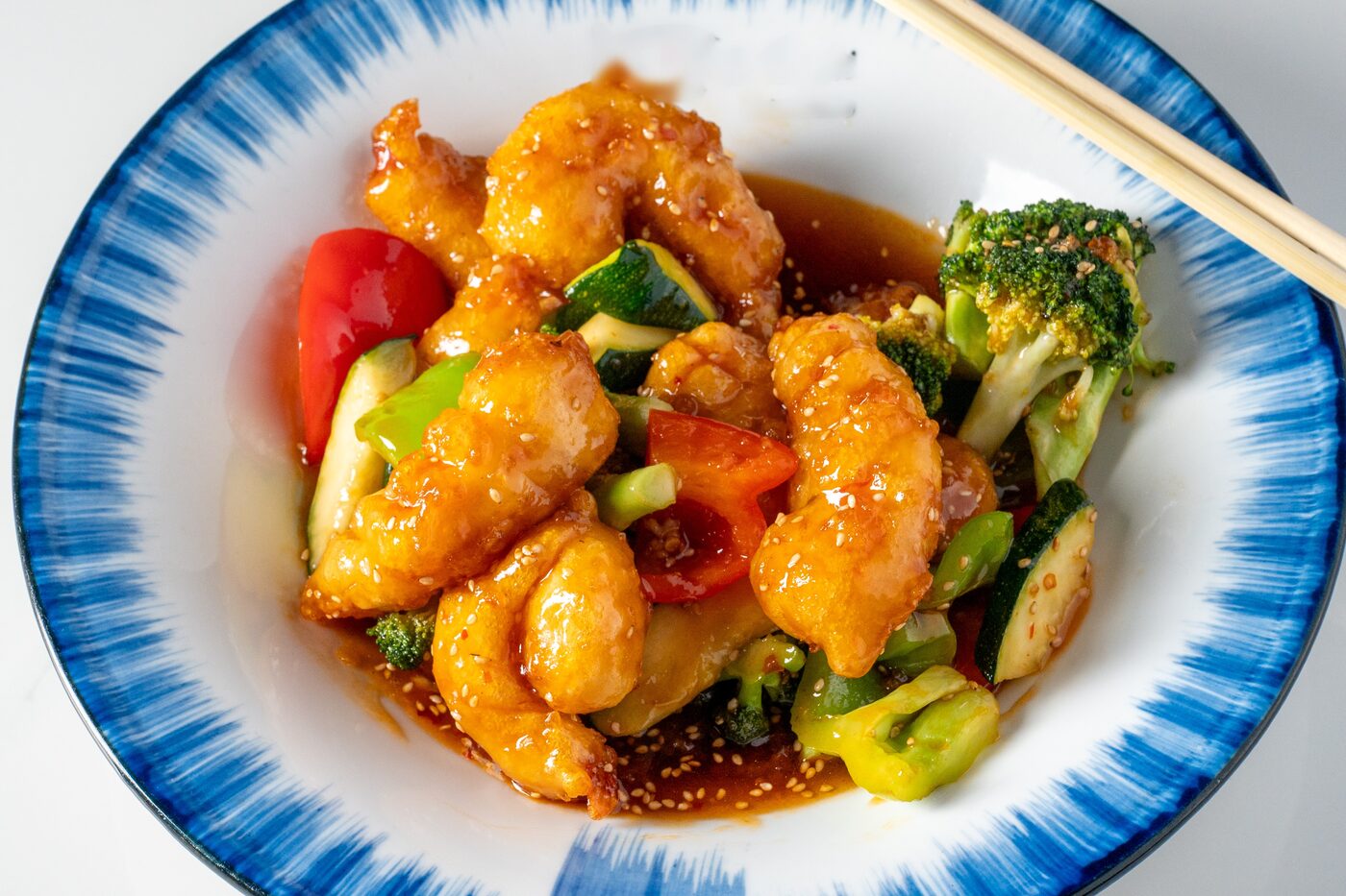 Sesame Chicken glazed in sweet sesame sauce at East Moon Asian Bistro Centennial CO