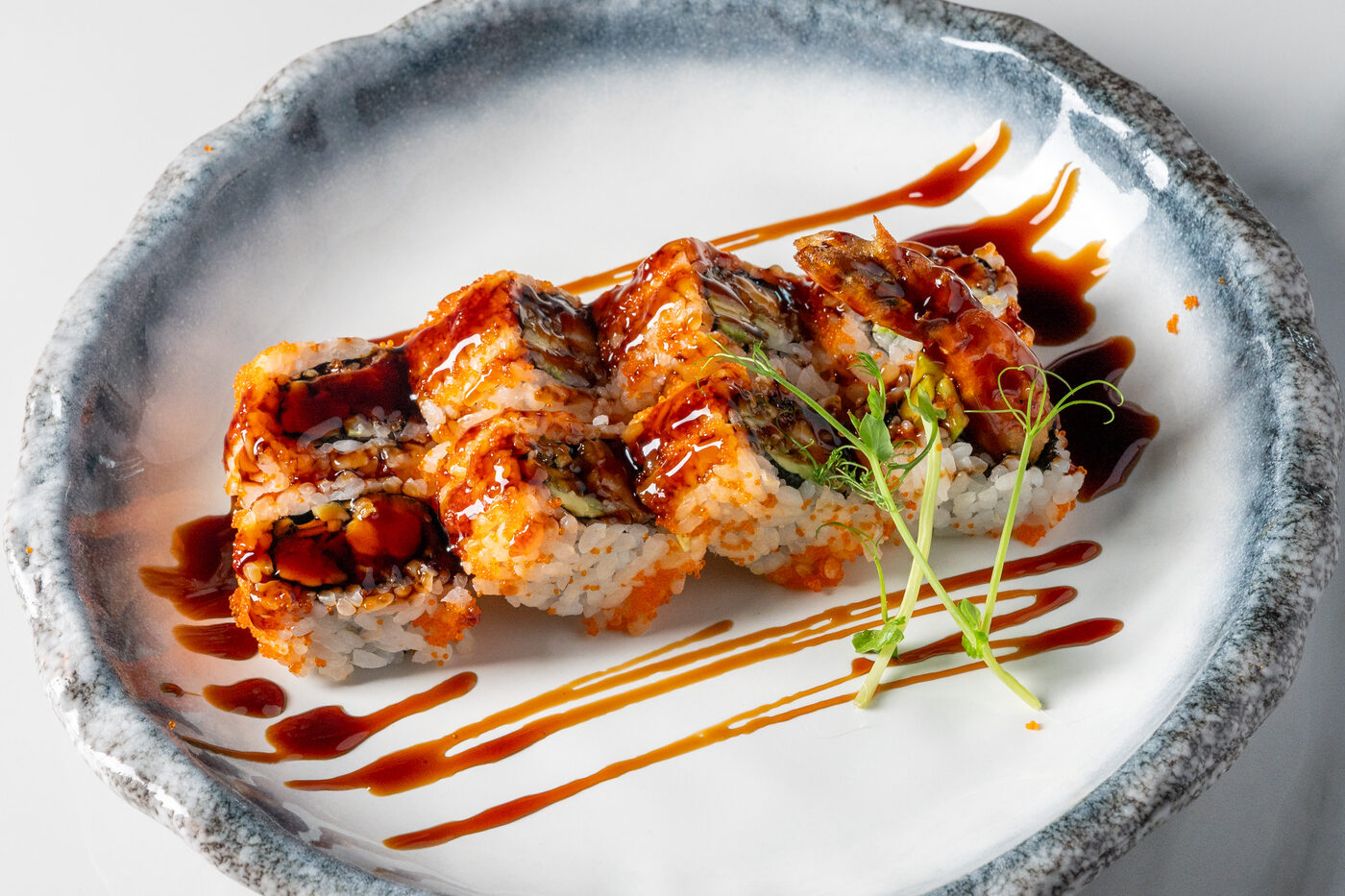 Shrimp Tofu Roll glazed with eel sauce - East Moon Asian Bistro Centennial