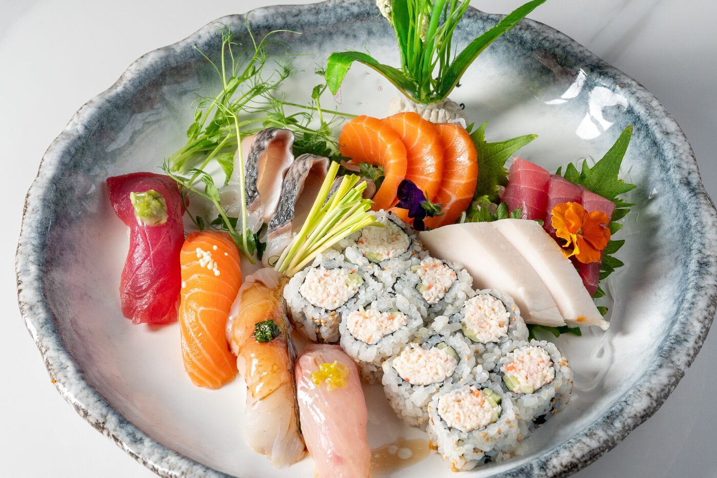 Sushi and Sashimi Combination with nigiri, sashimi and a roll - East Moon Centennial CO