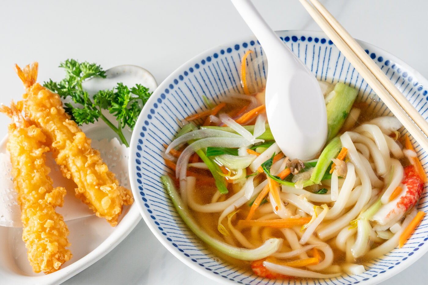 Tempura Udon noodle soup with crispy shrimp tempura - East Moon Instagram