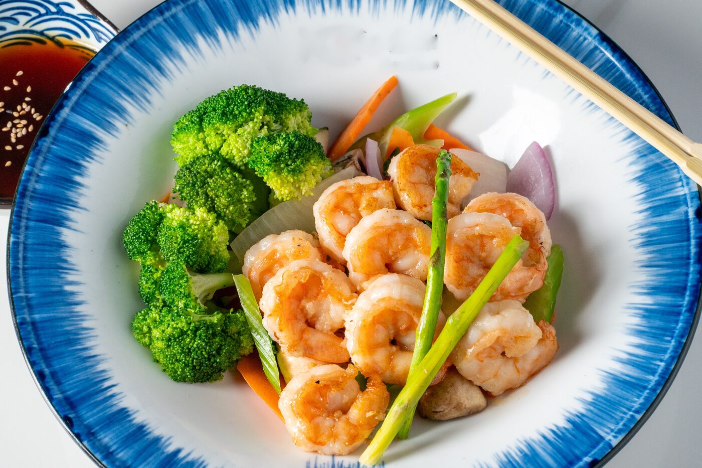 Teriyaki Shrimp with broccoli and carrots - East Moon Asian Bistro Centennial